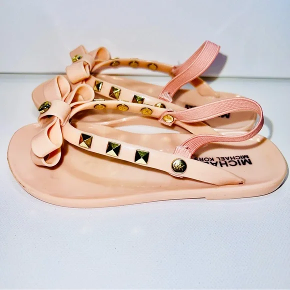 MICHAEL Michael Kors Studded Thong Sandals 9 Pink Bow Girls Heel Strap Jellies - Picture 5 of 6